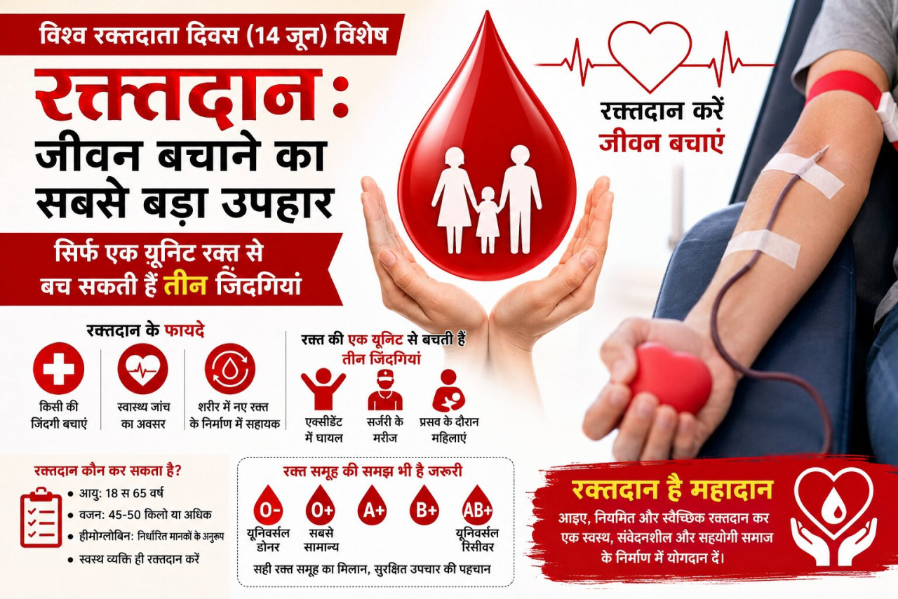 एमसीबी : विश्व रक्तदाता दिवस (14 जून) : रक्तदान: जीवन बचाने का सबसे बड़ा उपहार