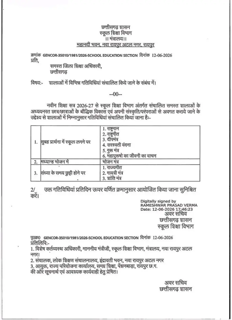 प्रदेश के स्कूलों में हिंदू धर्म से जुड़े छह मंत्रों के पाठ का आदेश जारी होते ही कांग्रेस ने जताई आपत्ति